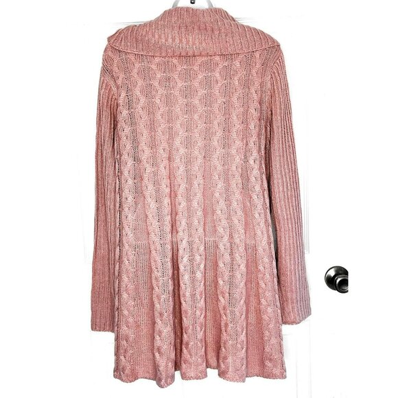 Womens Cable Knit Sweater Tunic Cowl Neck XL Oversized Slouchy Cozy Pink - Picture 2 of 13